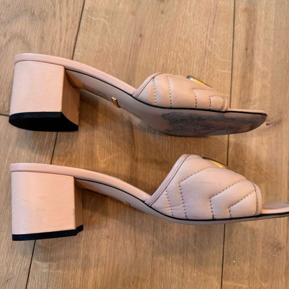 GUCCI 
Nappa Matelasse GG Marmont 55mm Slide Sandals Skin Rose 38 1/2 - Picture 12 of 16